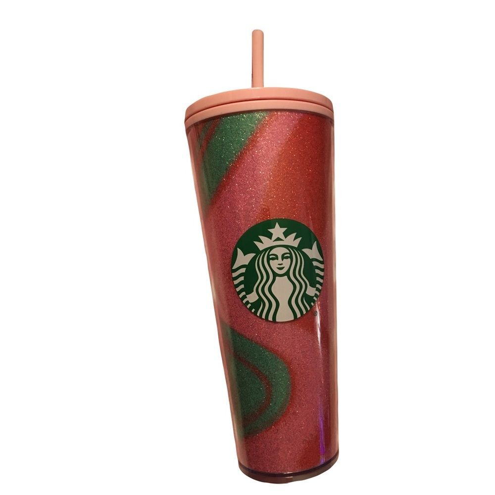 Starbucks Pink Glitter Swirl Reusable Cup & Straw 24 oz 710 ML